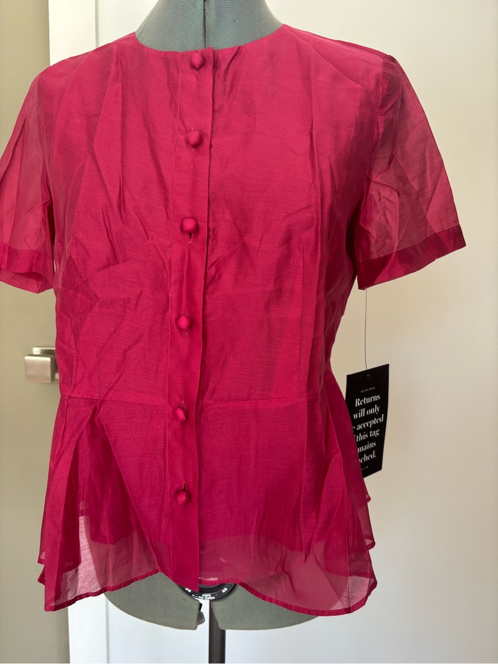 Tuckernuck Sylvette Raspberry Organza Peplum Blouse Pink XS NWT $158